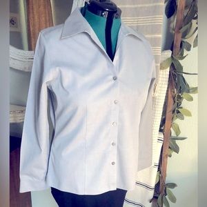 Women’s Non Iron Button Down Blouse, Grey, Size 14